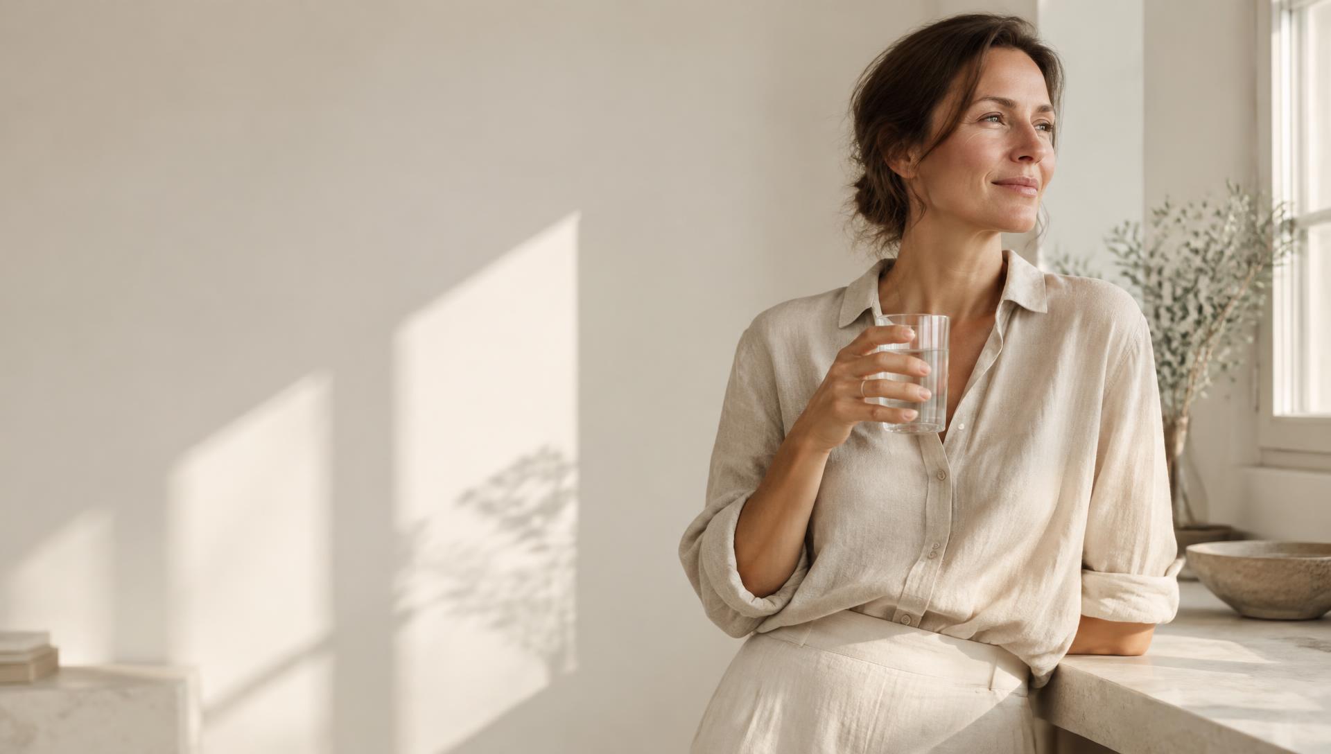 Woman enjoying a calm morning in soft sunlight